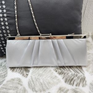 Silver Satin Clutch